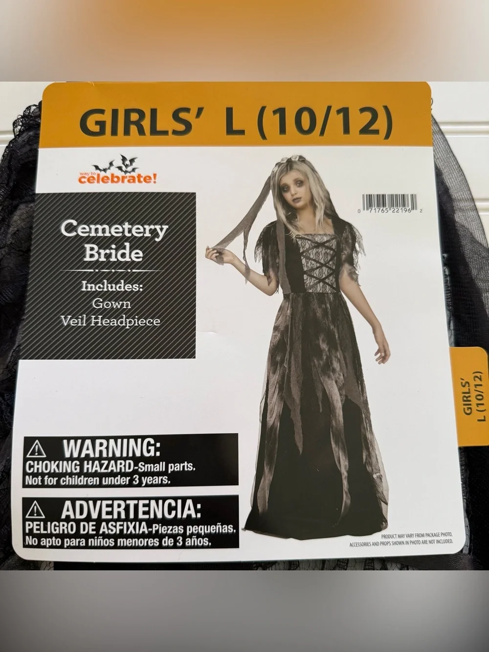 NEW! Cemetery Bride Full Length Halloween Costume Dress Girls Large 10/12